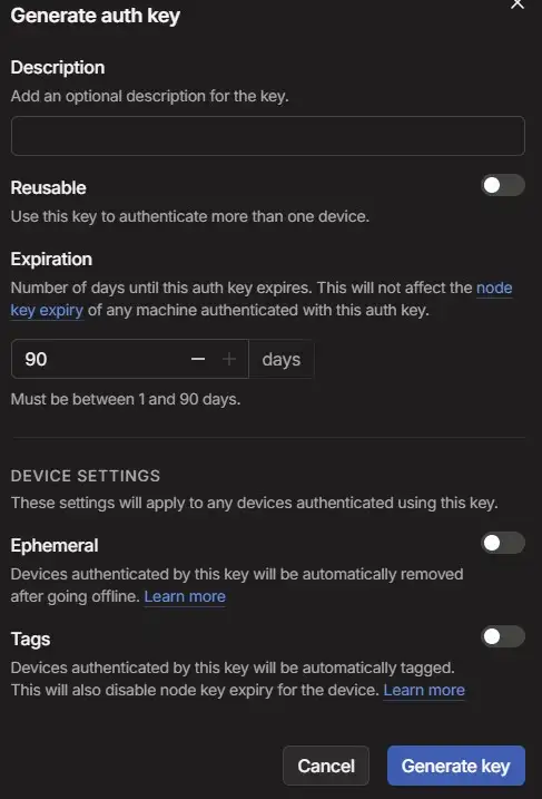 Generate an Auth Key for RDP